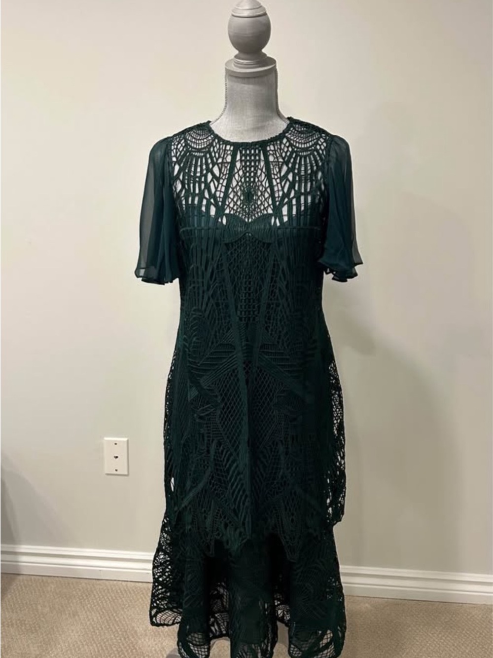 Teri Jon Dark Green Lace Dress